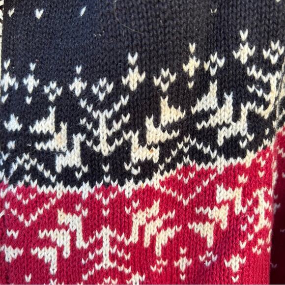 Vintage 90s Red Black Snowflake Christmas Fair Isle Turtleneck Tunic Sweater - Picture 4 of 6